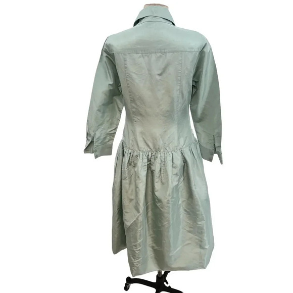 Rickie Freeman for Teri Jon Teal Blue Green Drop Waist Shirtdress Silk Size‎ 10 - Picture 9 of 13